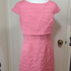Tahari split level Coral pink dress sz 4 textured